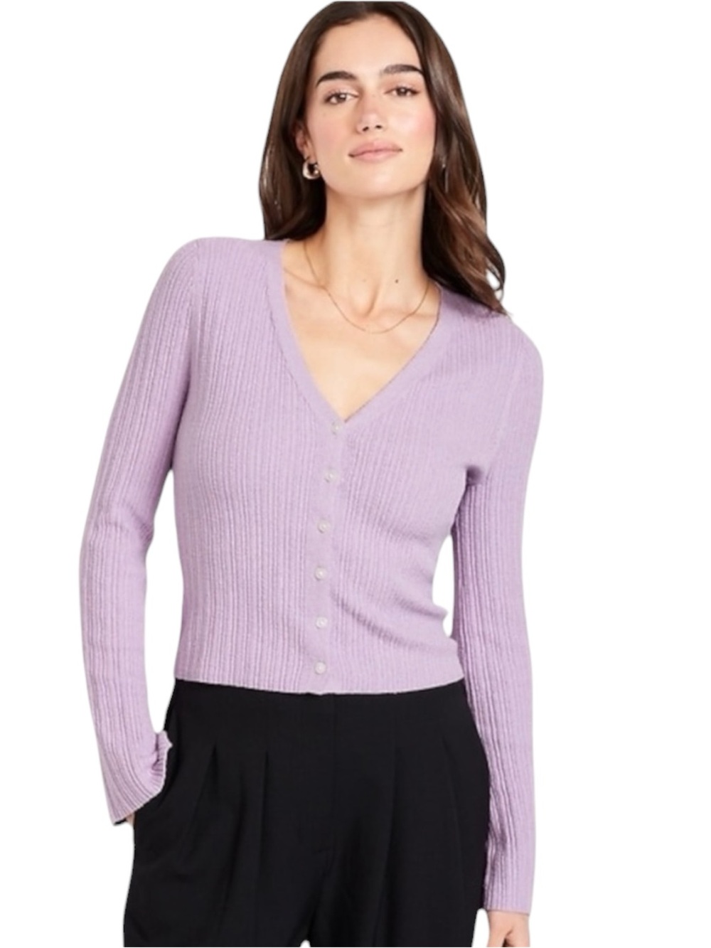 Old Navy Textured Bouclé Lilac Ribbed V-Neck Button Cardigan L